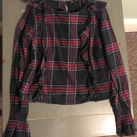 Cropped plaid long sleeve shirt - Picture 1 of 5